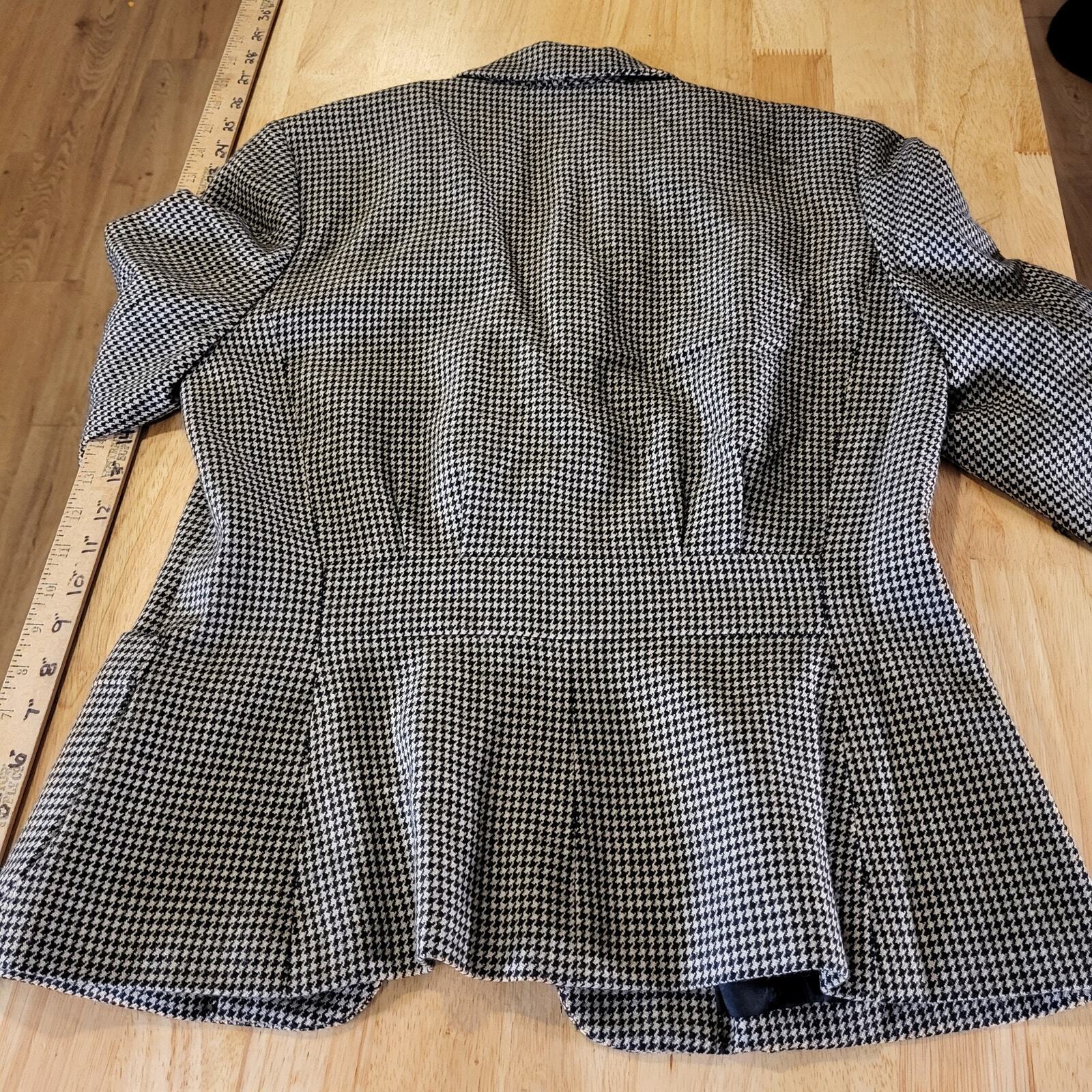 Lauren Ralph Lauren 100% Wool Brown Houndstooth Riding Jacket Pockets 8