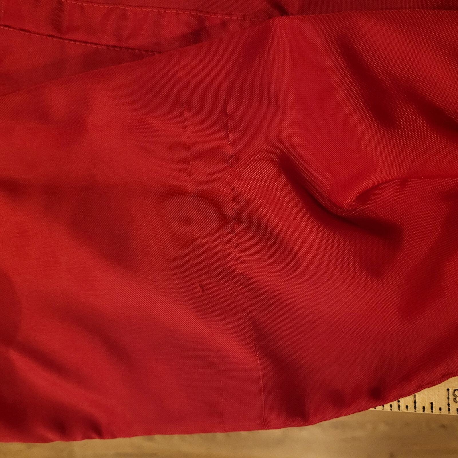 Red Nylon Vintage Jacket Zip 22" Pit to Pit Stripe Melroe Bobcat