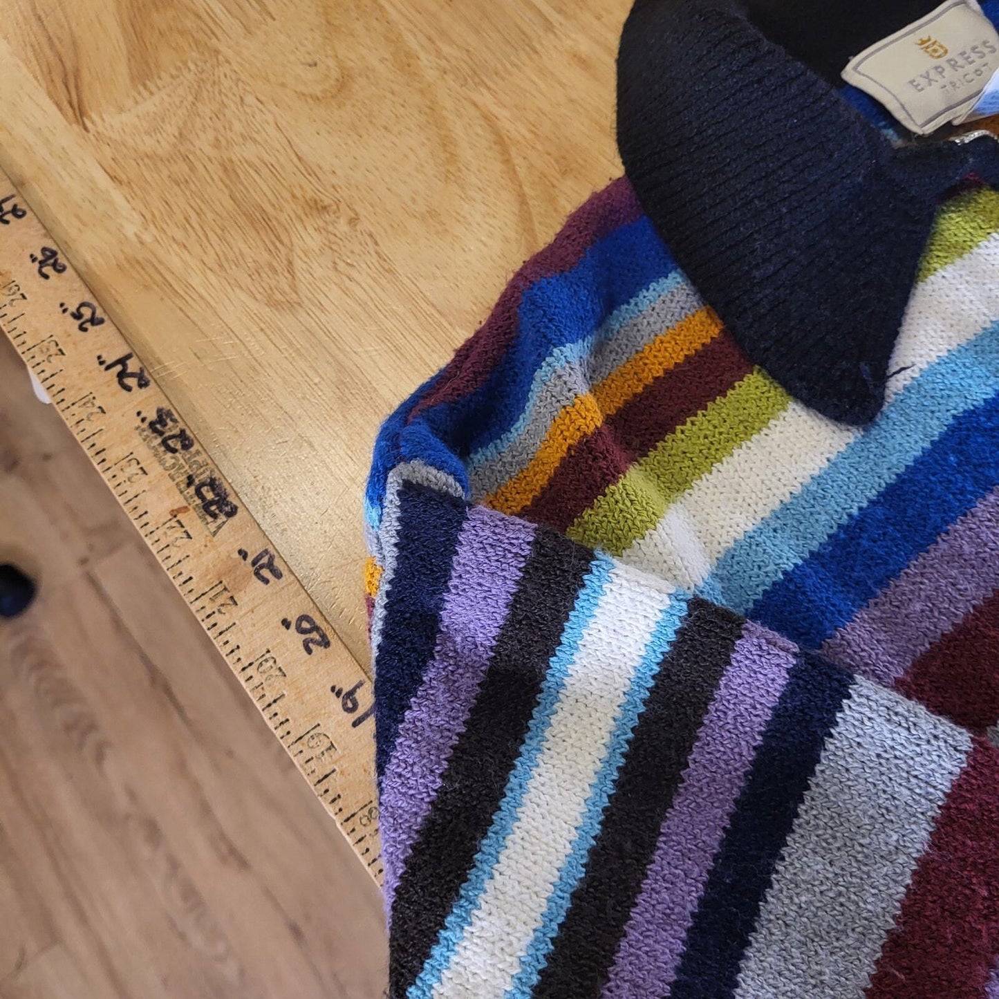 Vintage Express Tricot Knit Striped Collared 1/4 Zip Long Sleeve Sweater Small