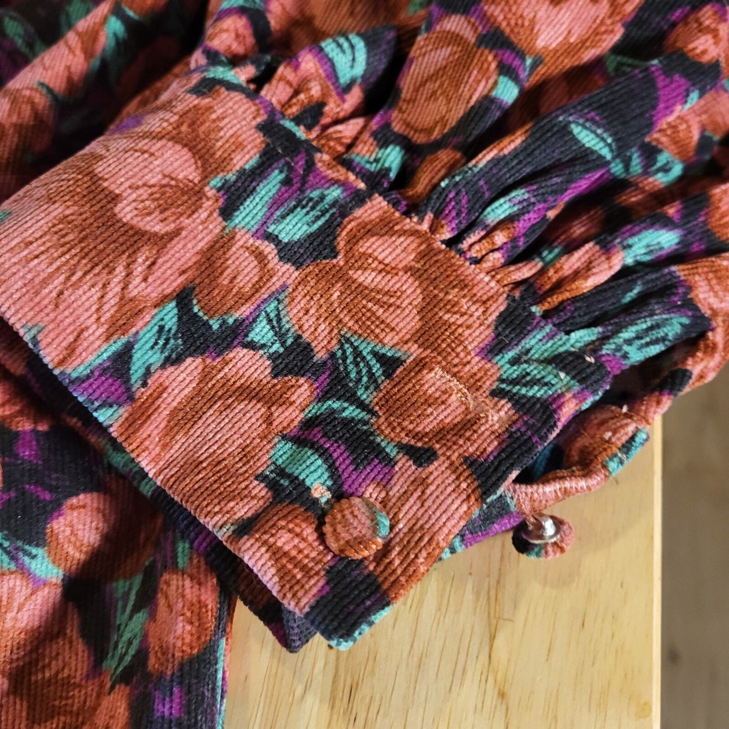 Fate Size Small Floral Pink Corduroy Collard Shirt Dress Gathered Button Down