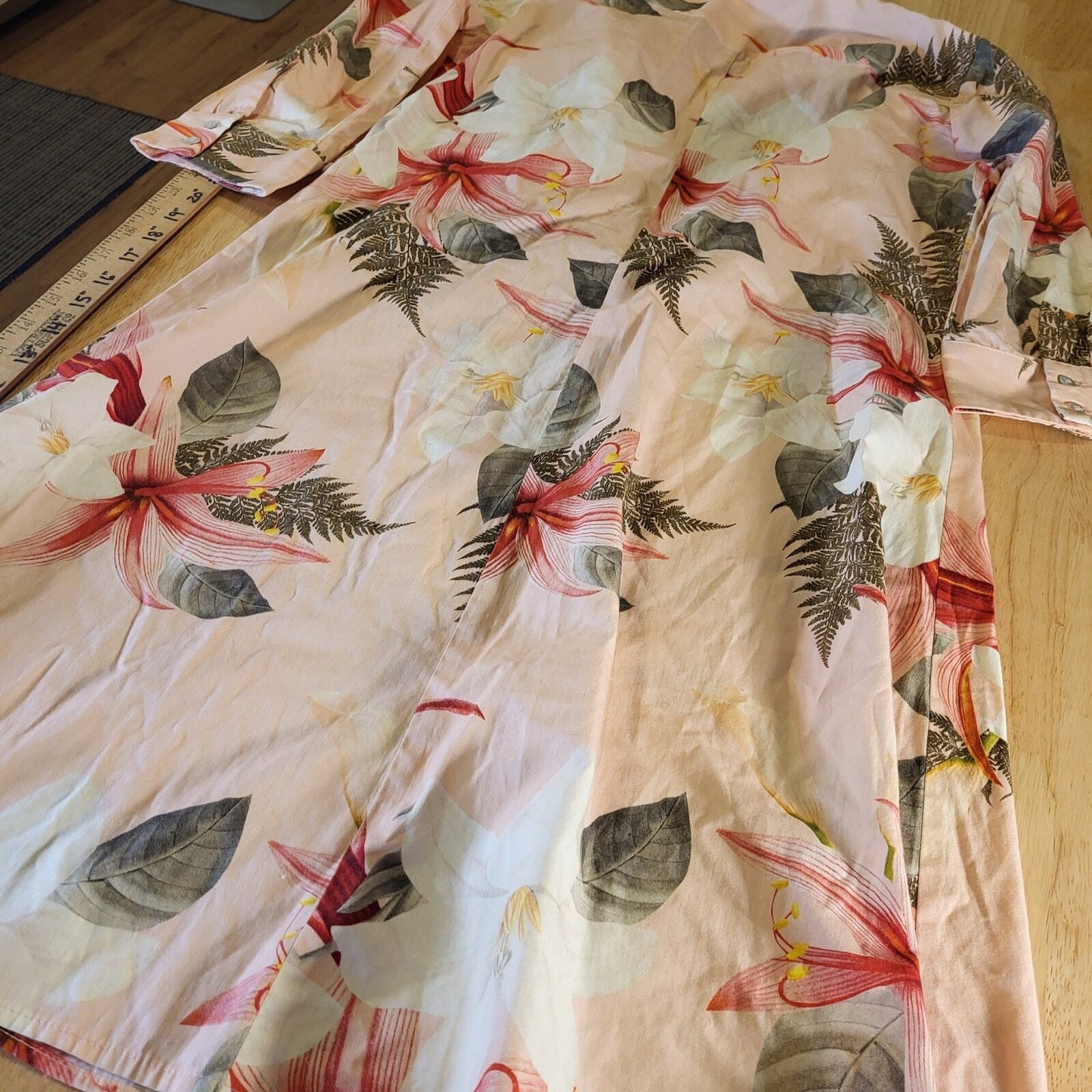 Zara Woman Pink Floral Tropical Shirt Dress Collared Button Belt Loop Small 