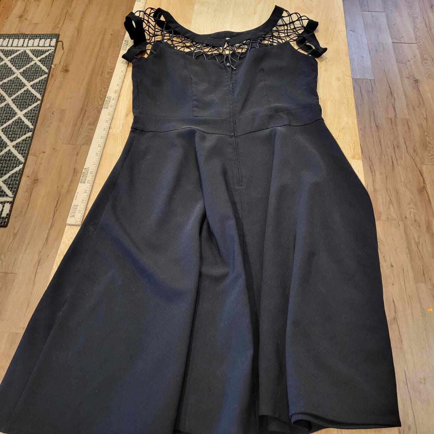 Black Fit & Flare Dress Mesh Shoulder Bow Detail