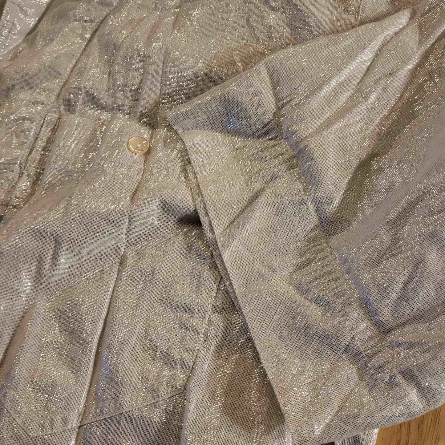 Vintage Liz Wear short sleeve silver metallic collared button down