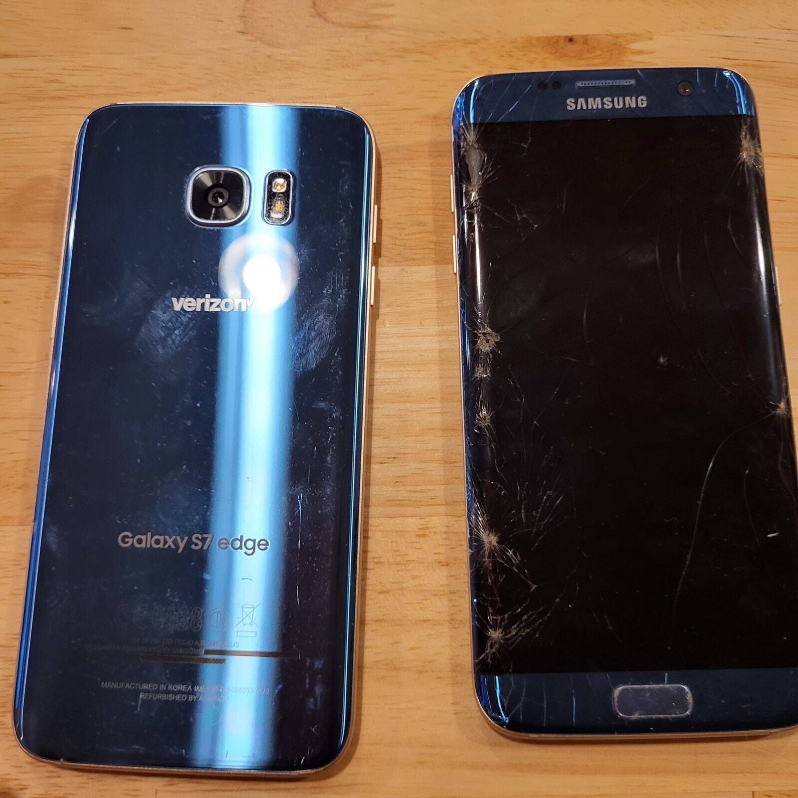 Lot of 3 Broken For Parts Samsung Galaxy S7 Edge Screen Damage on All 