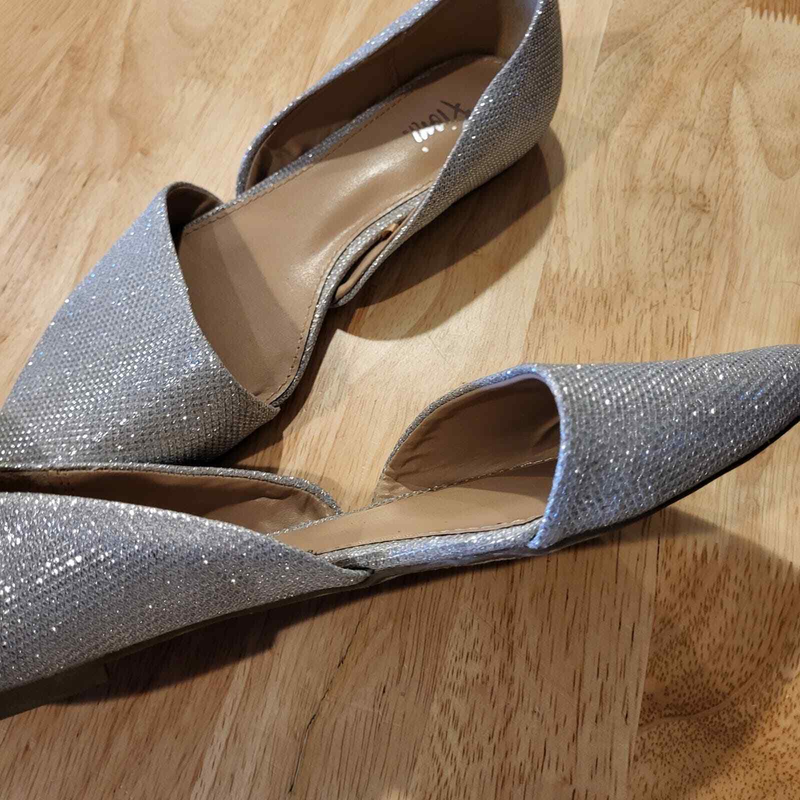 Silver metallic pointed toe open side flats 8