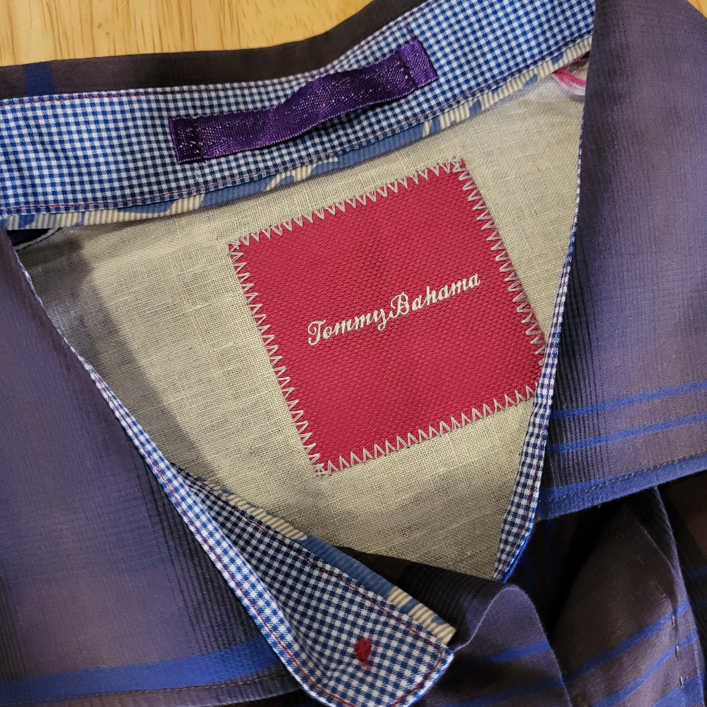 Tommy Bahama Blue Purple Plaid Men's Button Down Collared Contrast Cuff