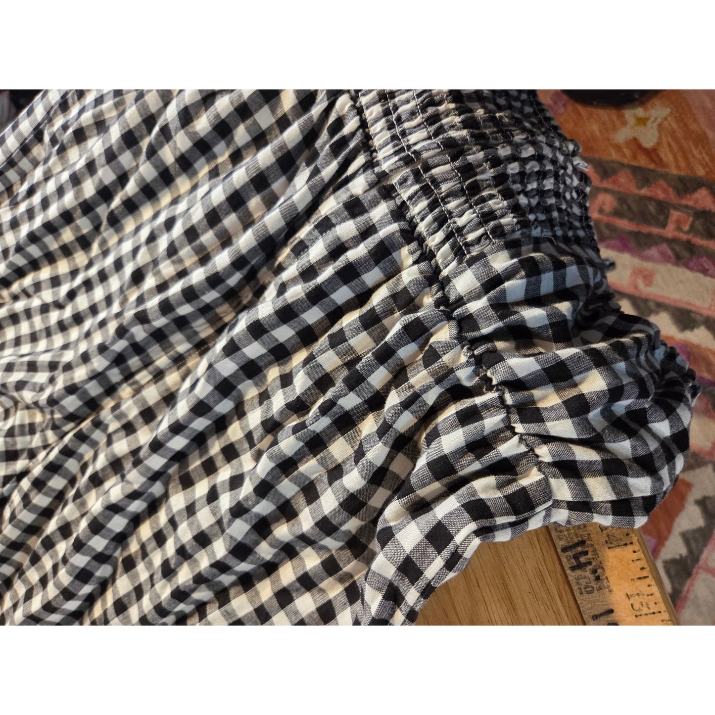 Boston Proper Black & White Gingham Sleeveless Princess Neckline Linen Jumpsuit