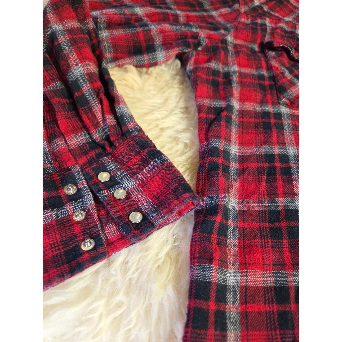 Wrangler Vintage Red Plaid Pearl Snap Western Collared Shirt 100% Cotton Large