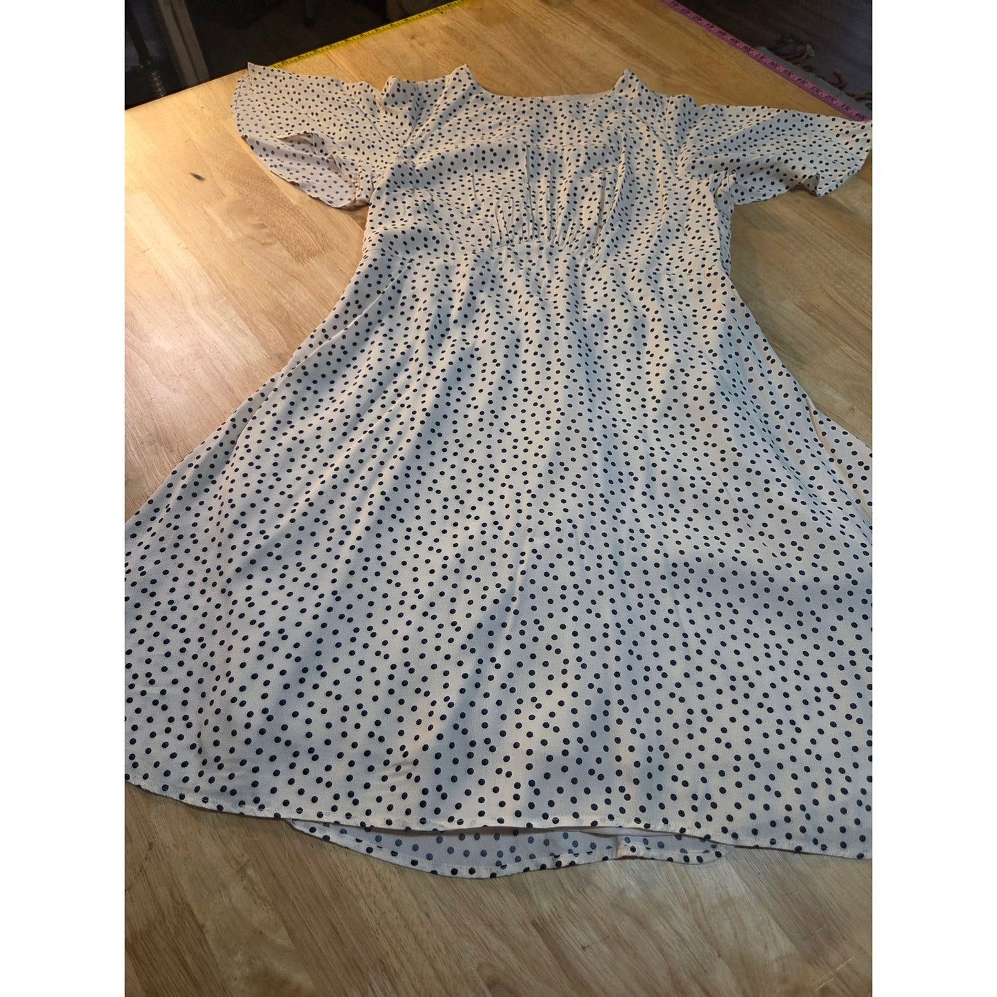 GB brand white polka dot flutter sleeve open back knee length dress size large