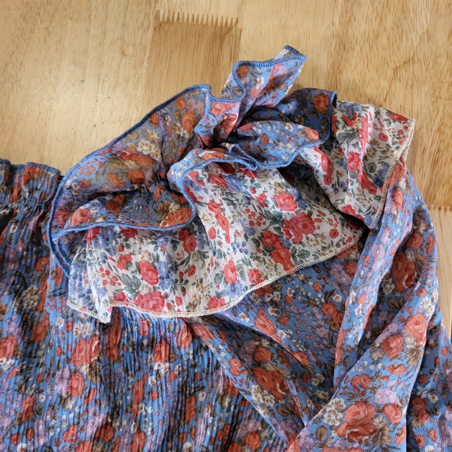Entro Floral Puff Sleeve Bardot Summer Blouse Ruffle Stretch 21" Medium