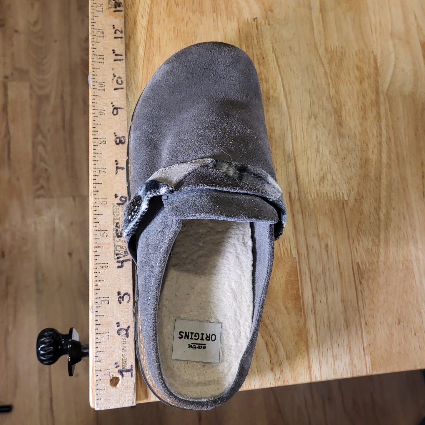 Earth Origins Gray Suede Leather Shearling Lined Clogs Comfort Sole 10W