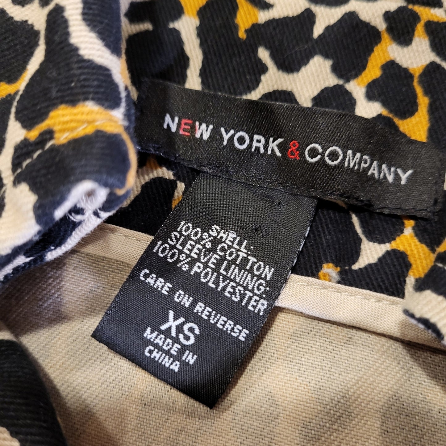 New York & Company 100% cotton leopard print midi  coat jacket denim x-small