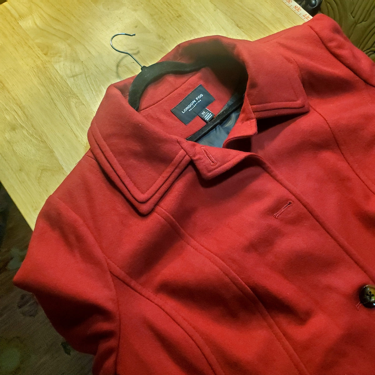 London Fog Collection 3x Double Collar Wool Blend Burgundy Maroon Pea Coat
