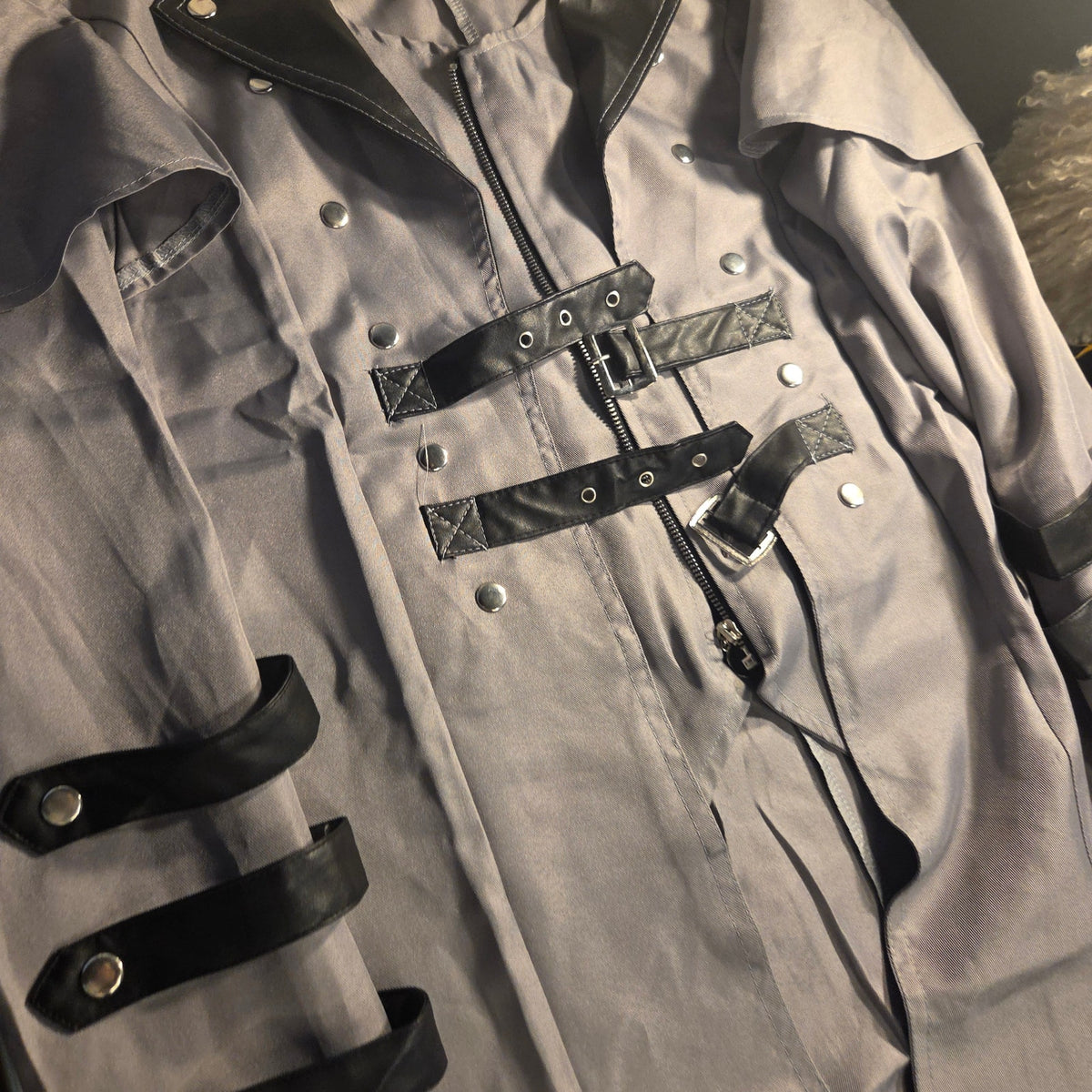 Steampunk Gothic Long Trench Coat Jacket Medieval Costume gray adult large