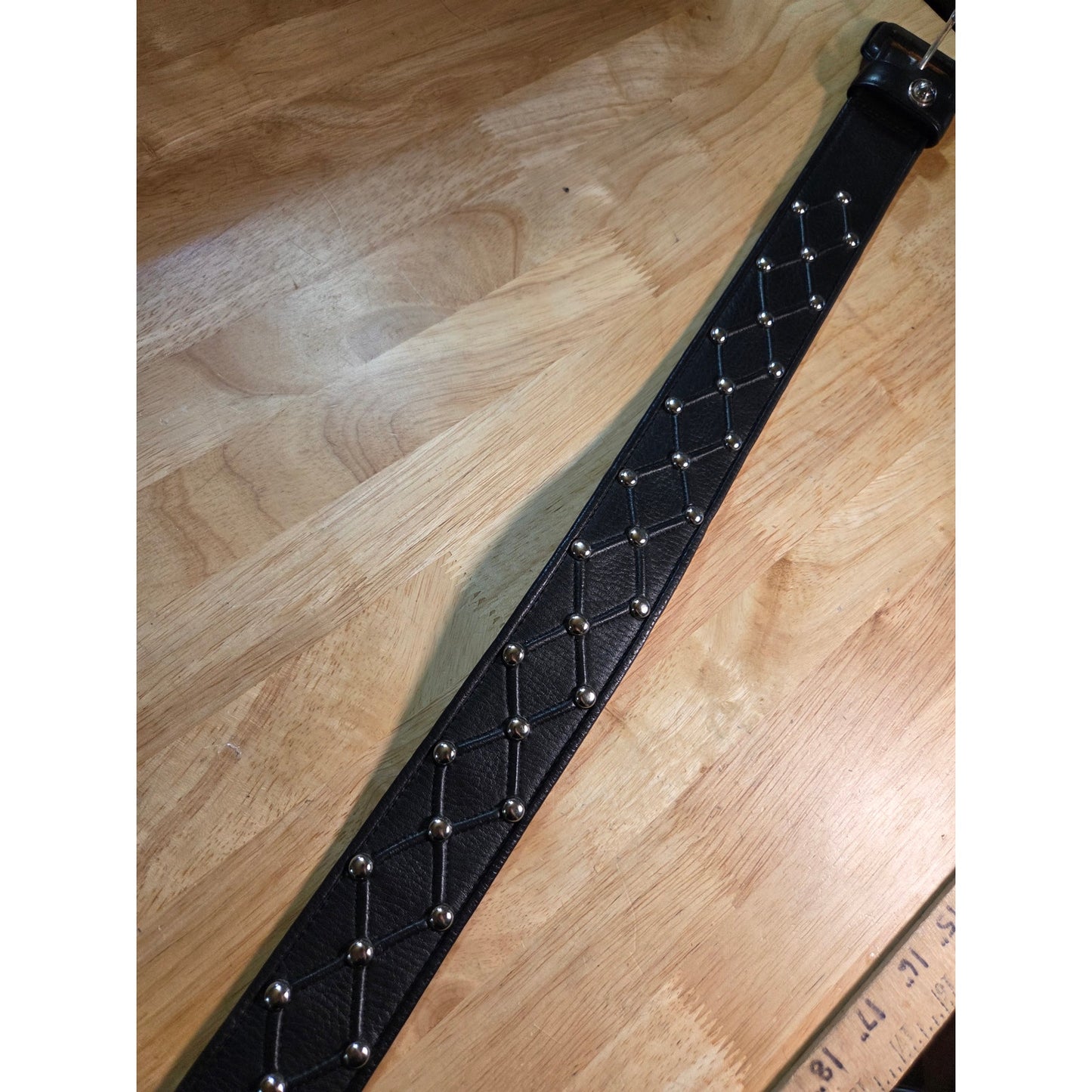 Black studded 2 in wide belt silver toned Hardware 40"