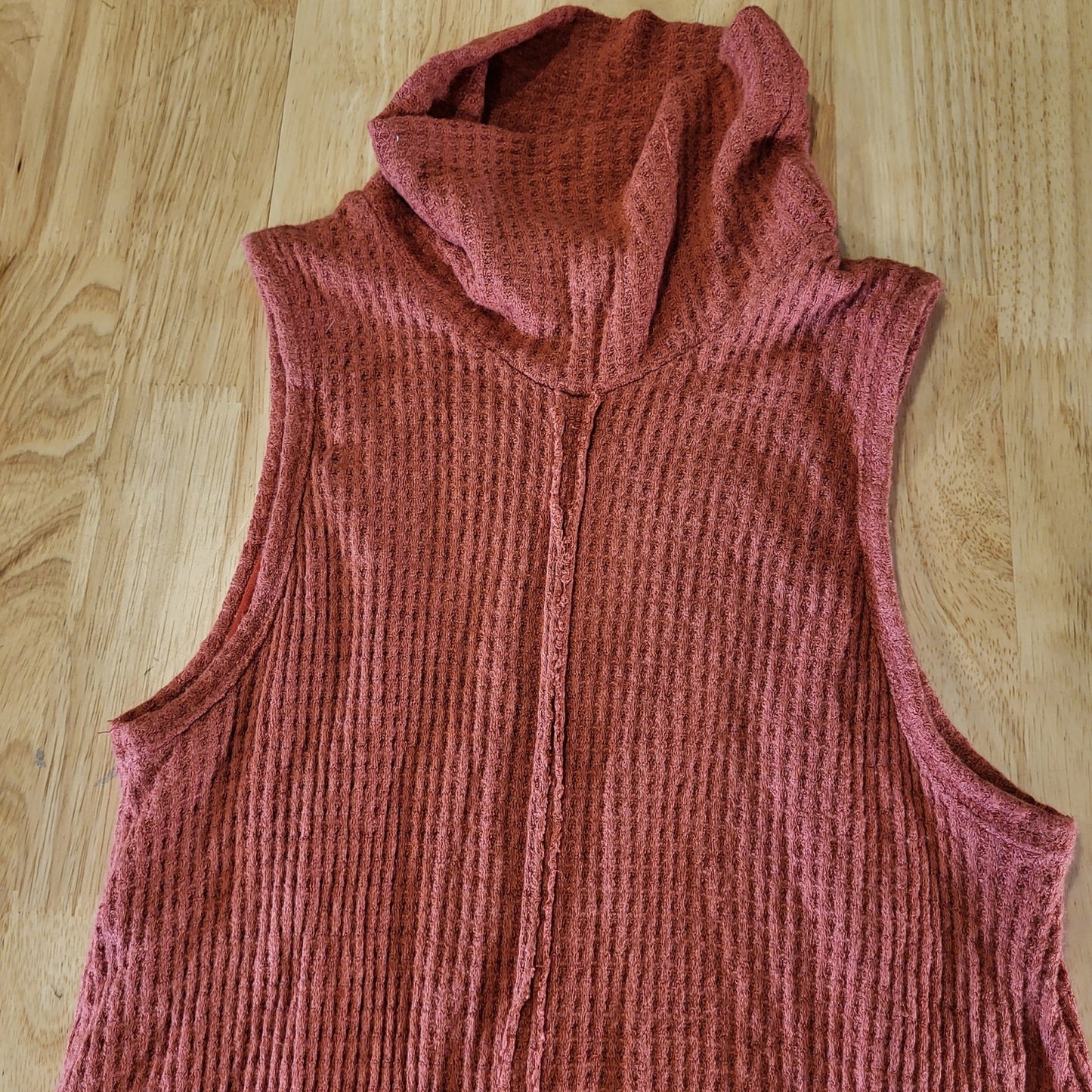 Altar'd State Waffle Knit Orange Rust Sleeveless Knee Turtle Neck Dress Lace Hem