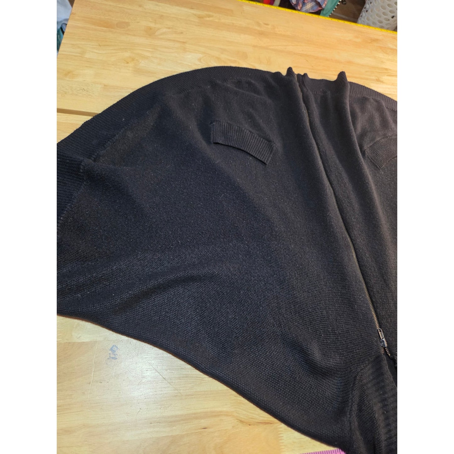 H&M Black close knit hooded Poncho zip front pockets  one size