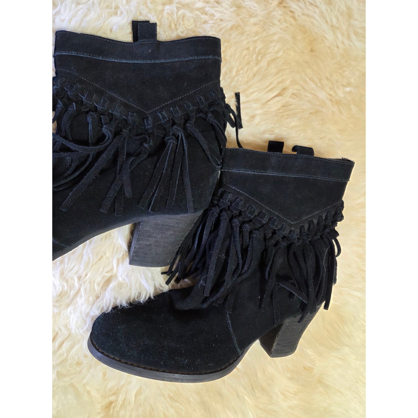 Sbicca Black Suede Leather Western Shortie Booties Fringe Size 9 Fits 9.5