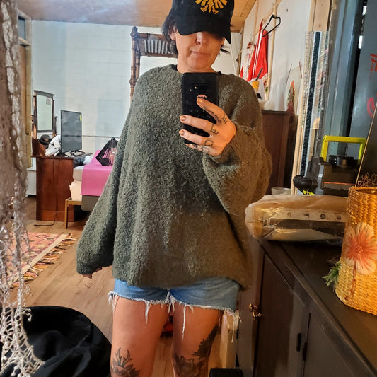 Paper label forest green oversized balloon sleeve sweater slouchy medium