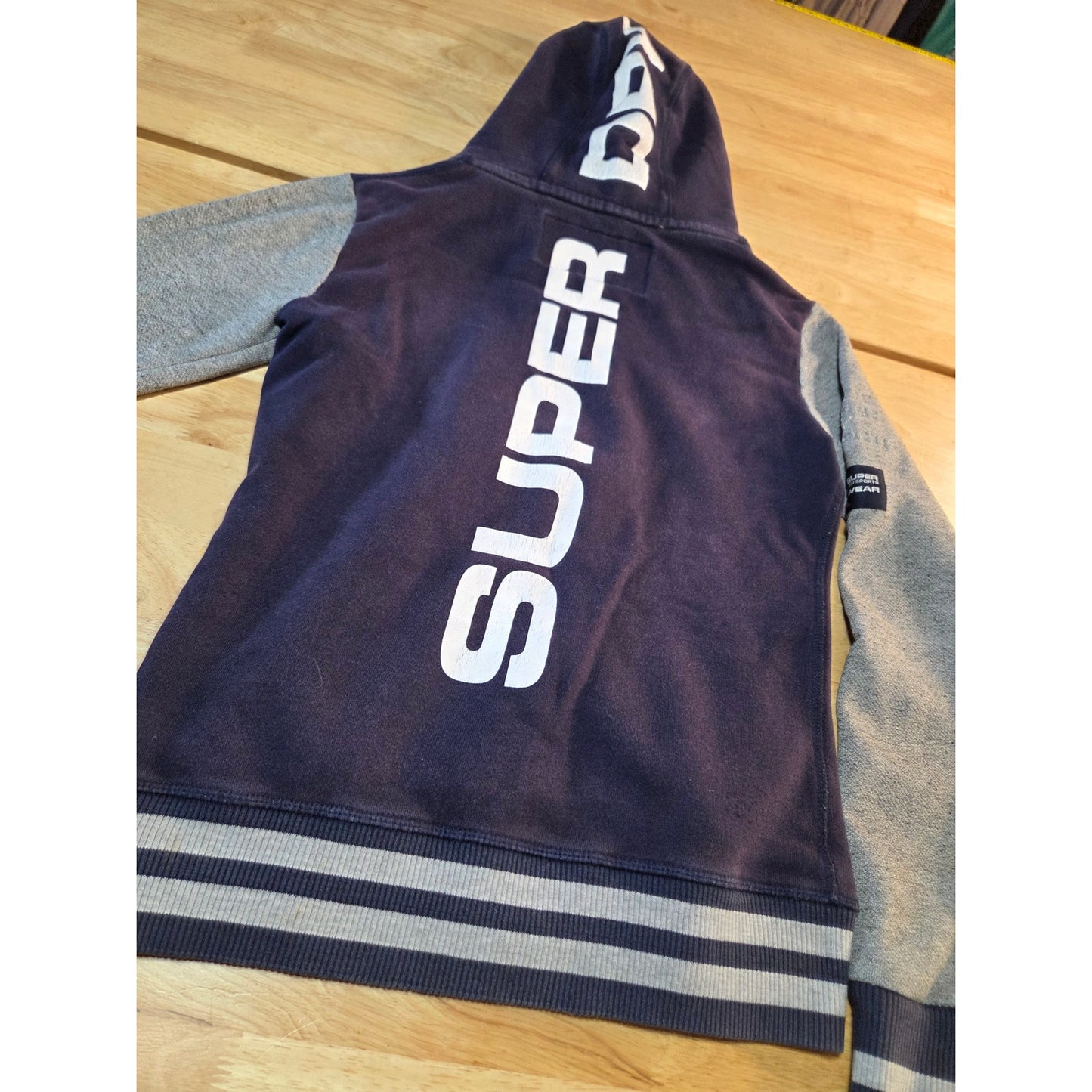 Supreme hoodie navy blue white graphic contrast sleeve zip hoodie cotton xs
