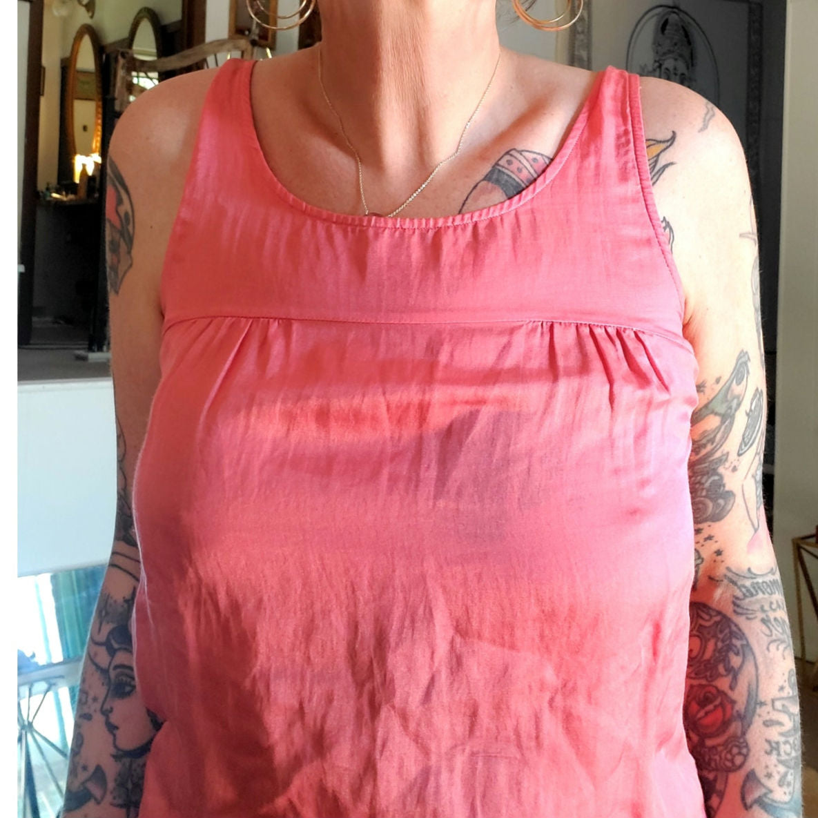 Massimo Dutti Pink Salmon Silk Tank Top Shirt Blouse Size Small