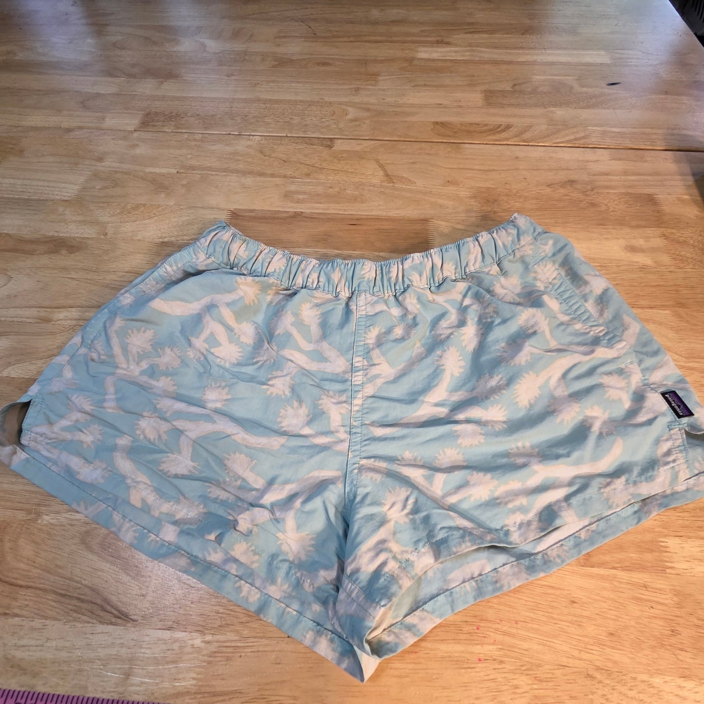 Patagonia Blue Joshua Tree Woman's Shorts White Elastic Waist Pockets Large