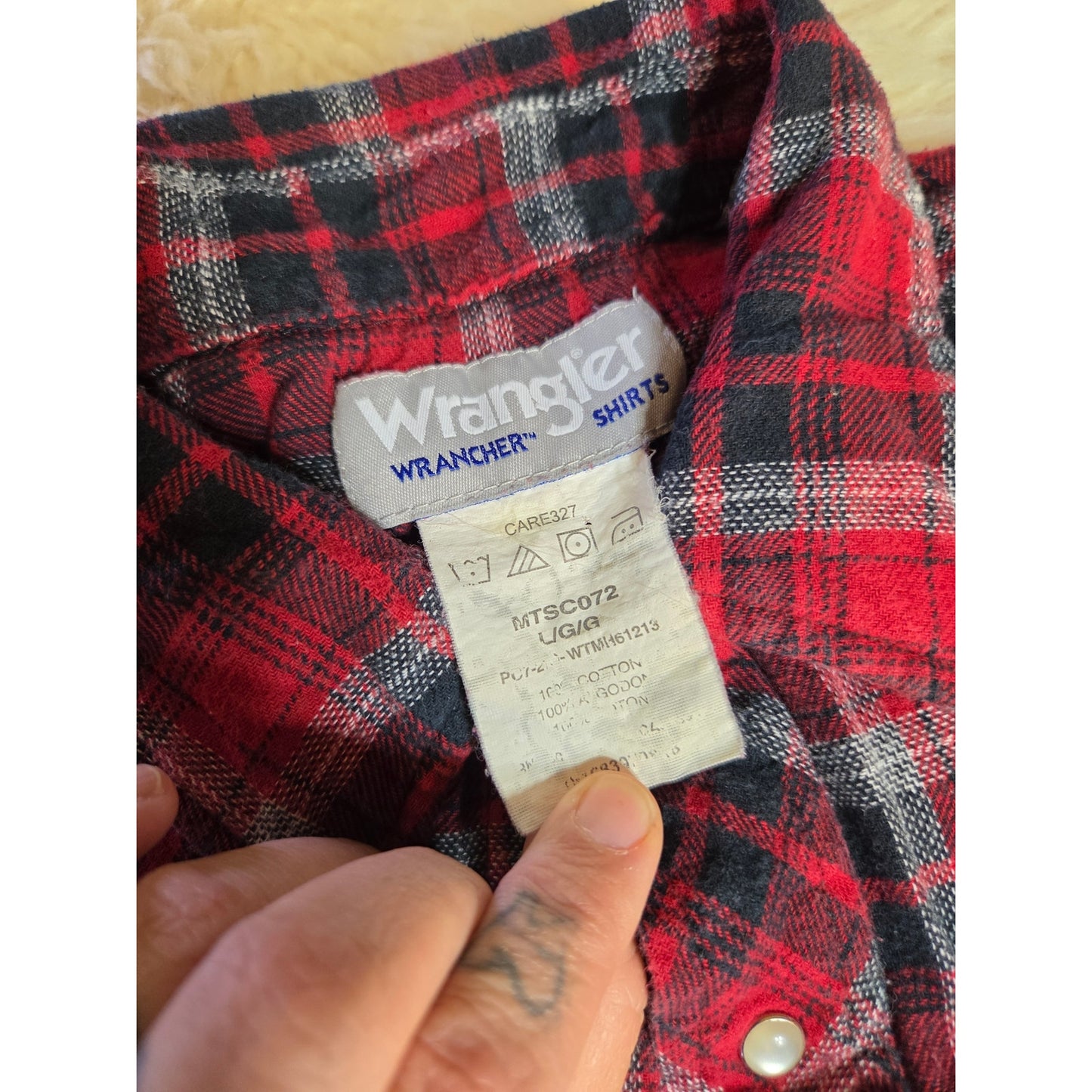 Wrangler Vintage Red Plaid Pearl Snap Western Collared Shirt 100% Cotton Large
