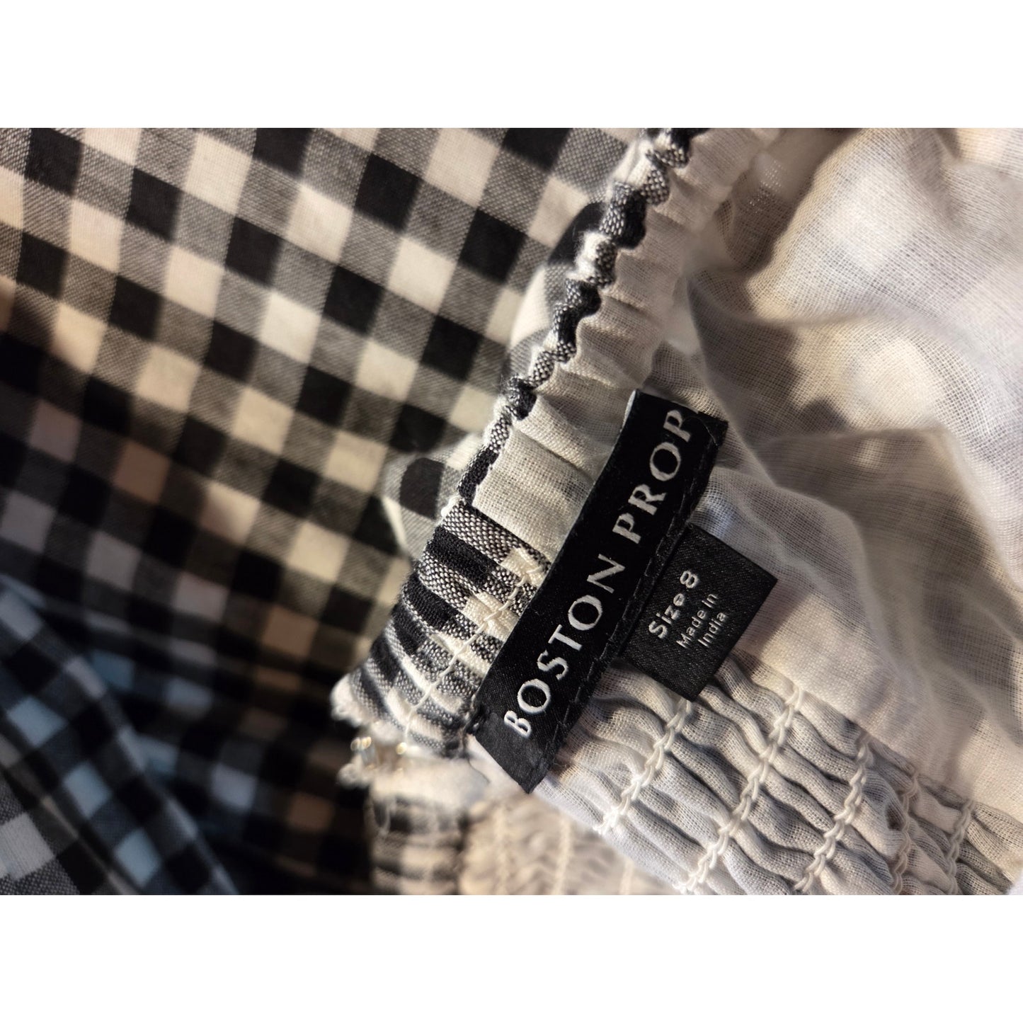 Boston Proper Black & White Gingham Sleeveless Princess Neckline Linen Jumpsuit