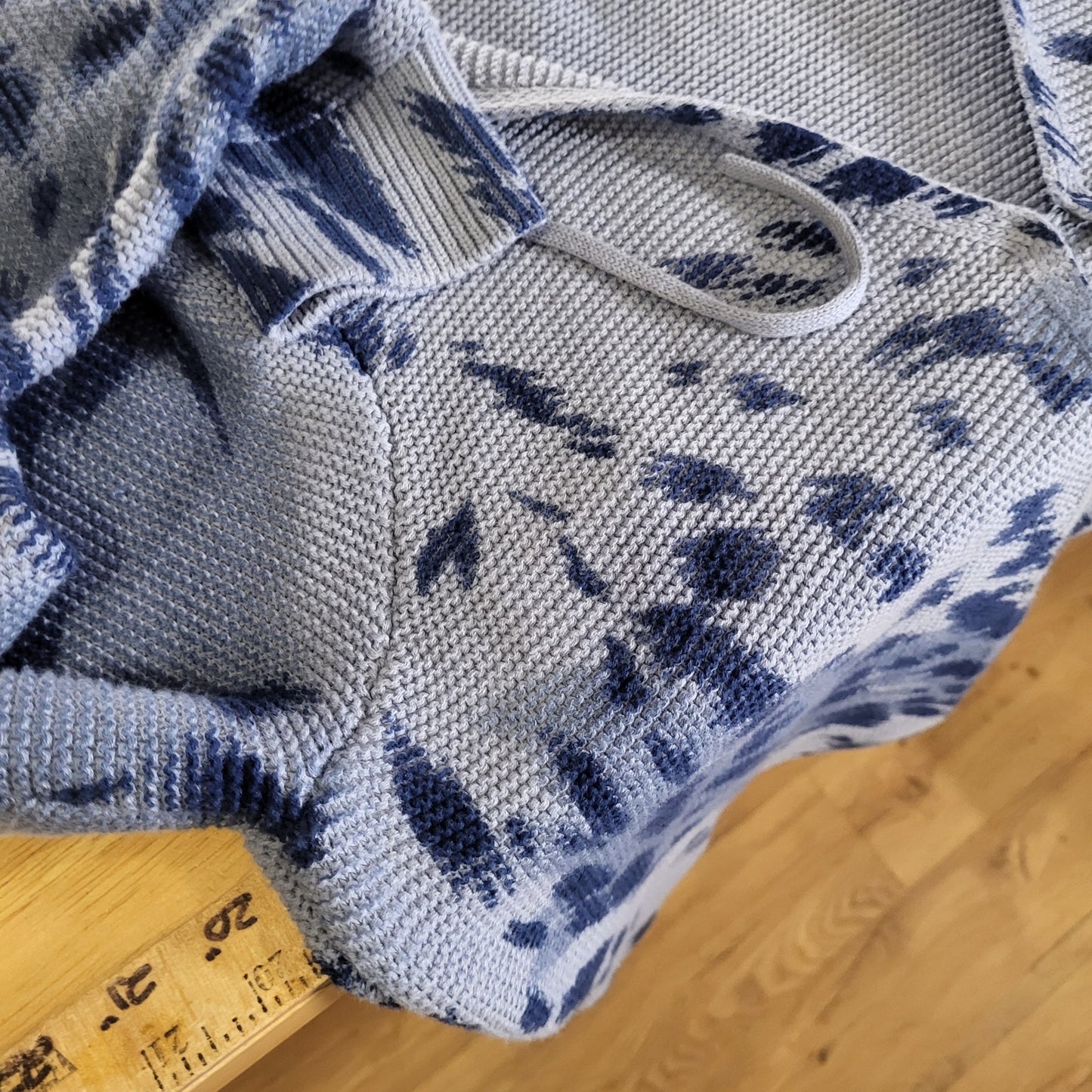 FDJ Blue Animal Print Knit Hooded Long Sleeve Sweater Small