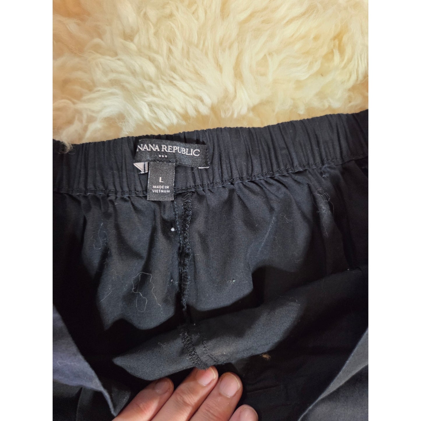 Banana Republic Black Cotton A Line Elastic Waist Skirt Button Pockets Large