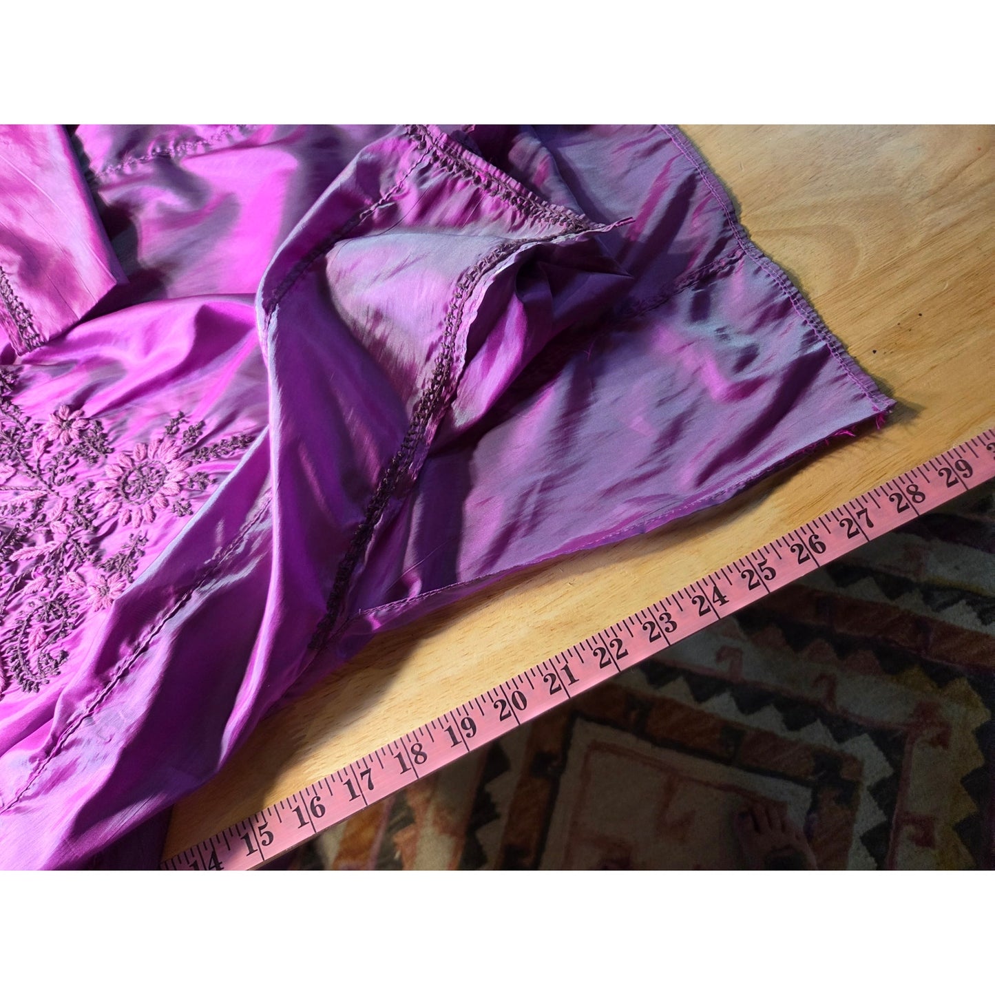 Satin hand Embroidered Iridescent Pink Heart Floral Motif Large Long Sleeve