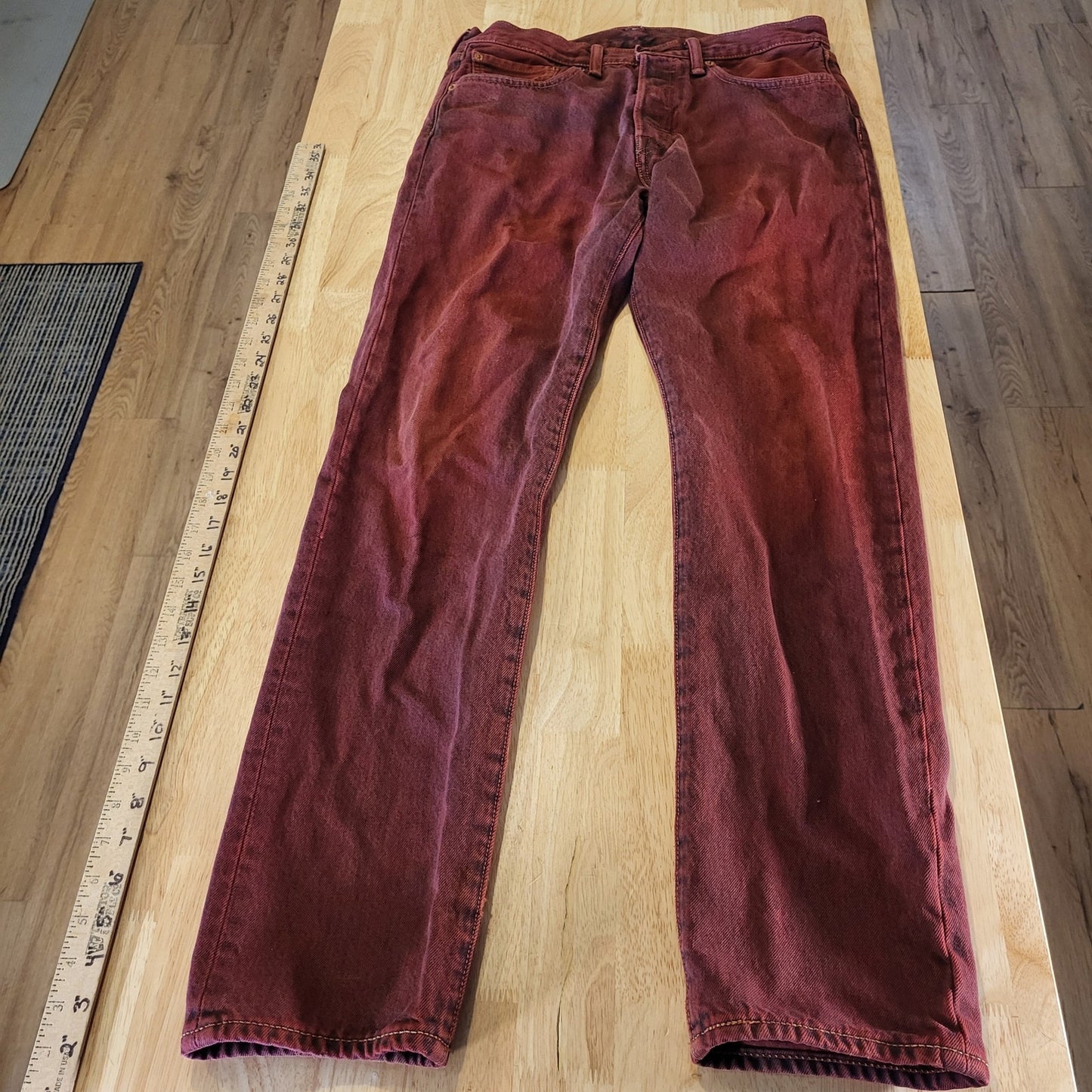 Levi's 501 CT Maroon 31 x 32 Tapered Denim Jeans Faded Tag 90.s Custom Cut