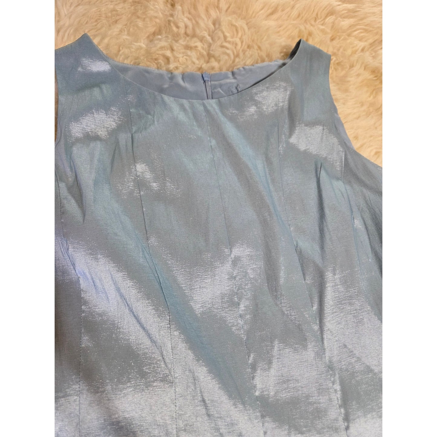 Baby Blue Sleeveless Black Sequin Embellishments Tea Length Fit Flare Princess