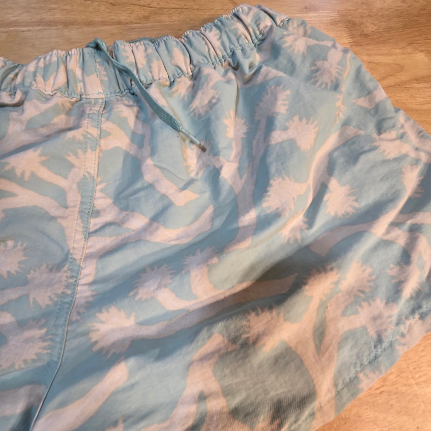 Patagonia Blue Joshua Tree Woman's Shorts White Elastic Waist Pockets Large