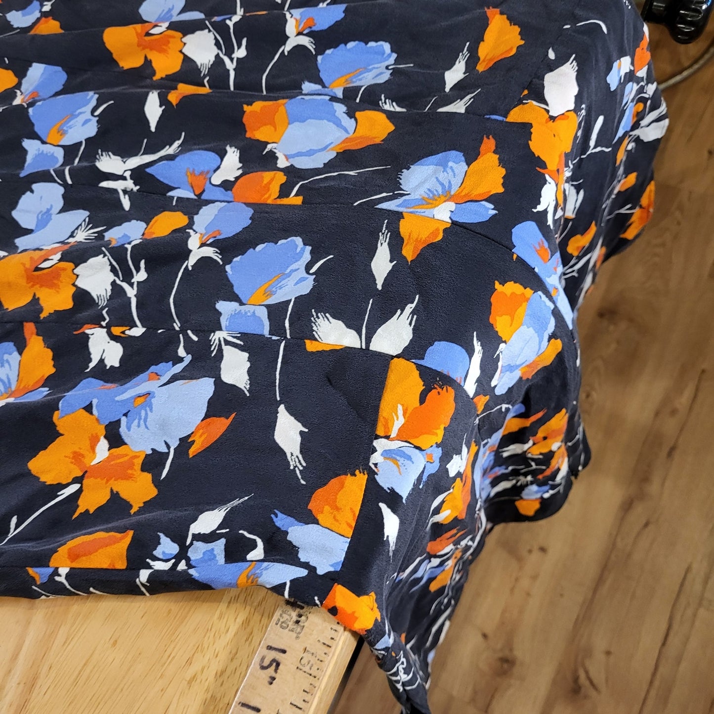Joie Blue Orange Floral 100% Silk Sleeve Cap Sleeve Mermaid Hem Bias Cut 4