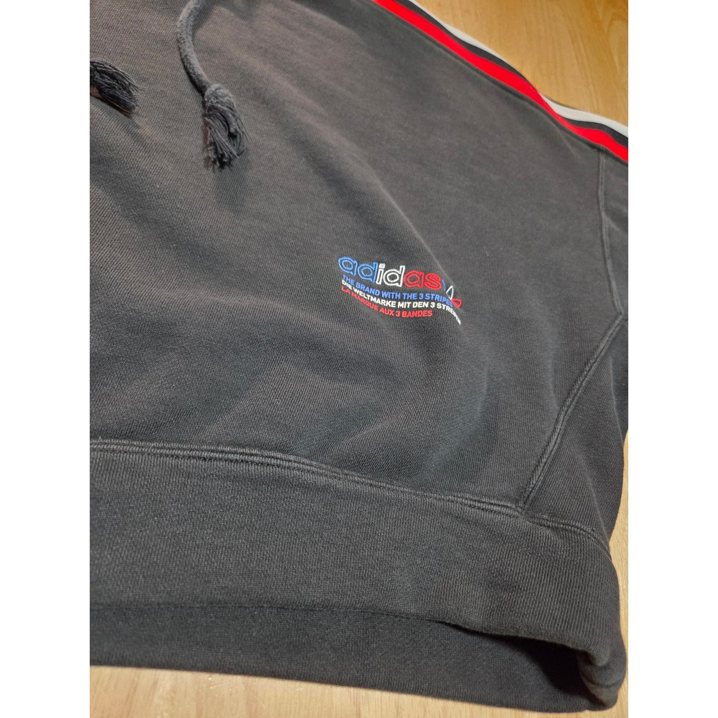 Adidas Originals navy blue cropped hoodie red white and blue logo embroidery L