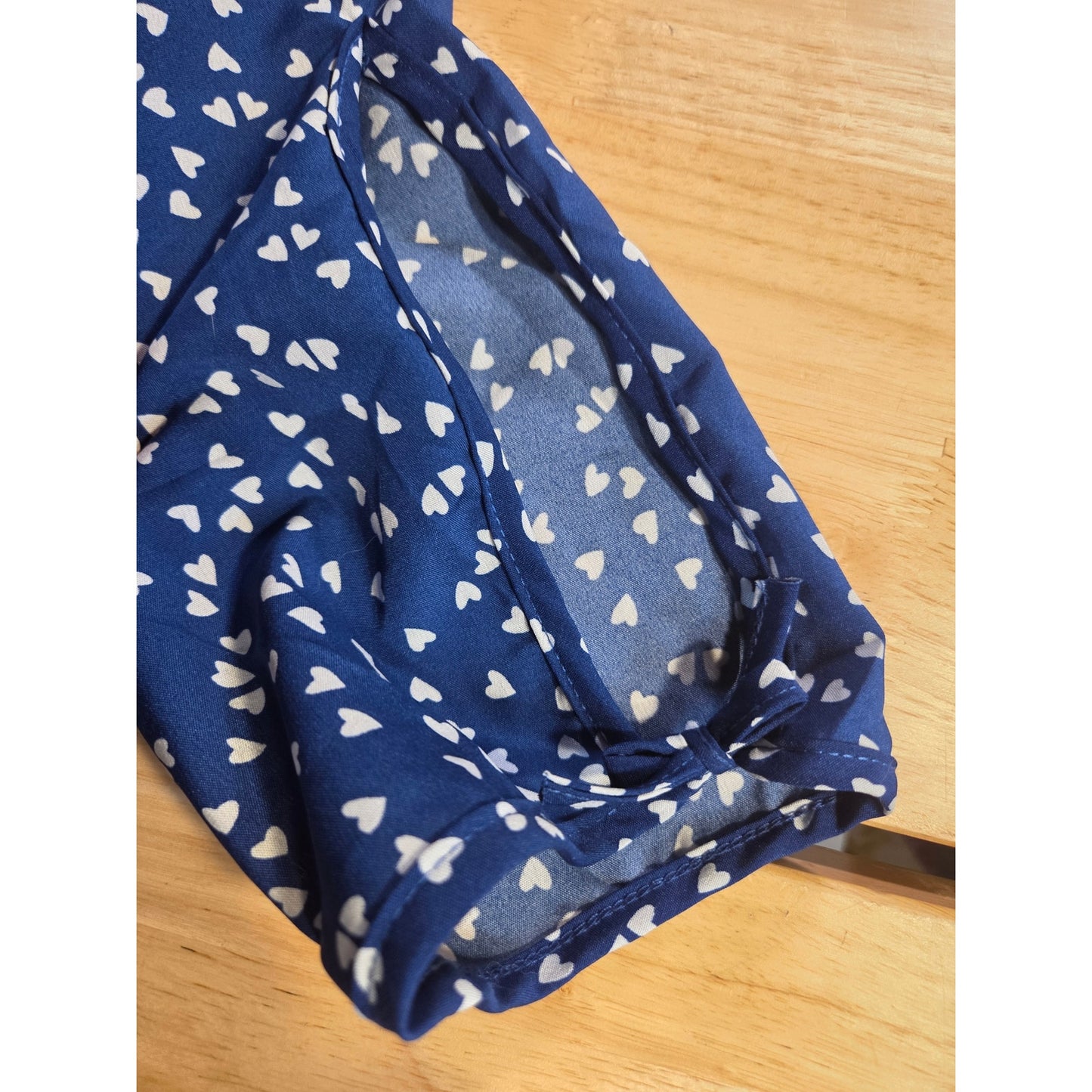 Floral Pig Blue Heart Print Dress Keyhole Puff Sleeve Detail Faux Wrap M