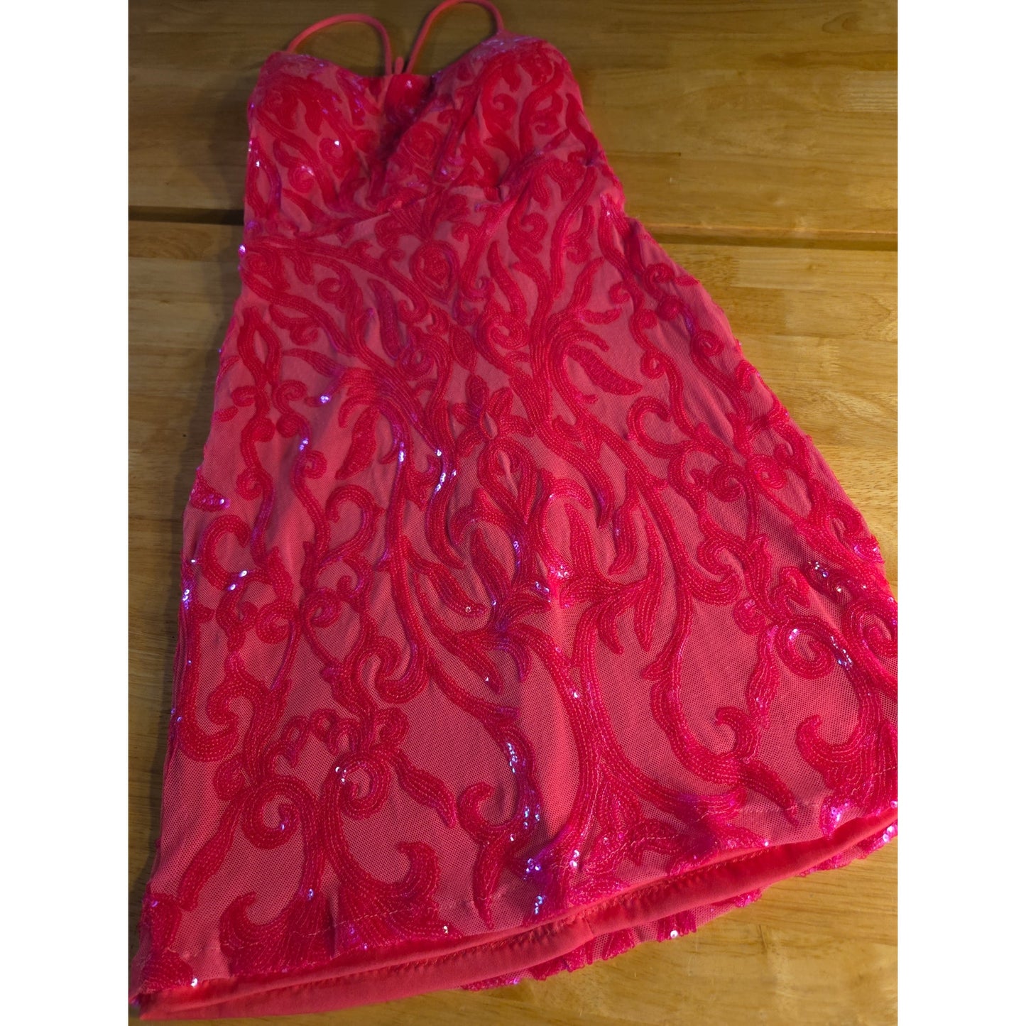City Vibe neon pink bodycon spaghetti strap lace back dress stretch Mini 7