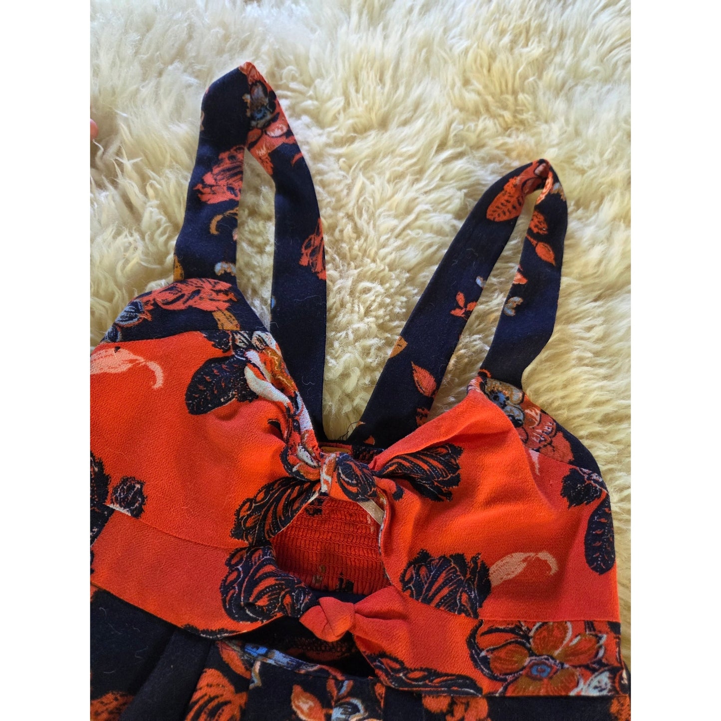 Free People blue orange sleeveless floral dress cut out detail mini short xs