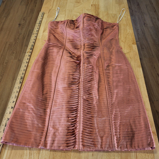 Betsey Johnson Pink Pleated  Pencil Dress Size 12 Crepe Knee Length 19" Pit2Pit