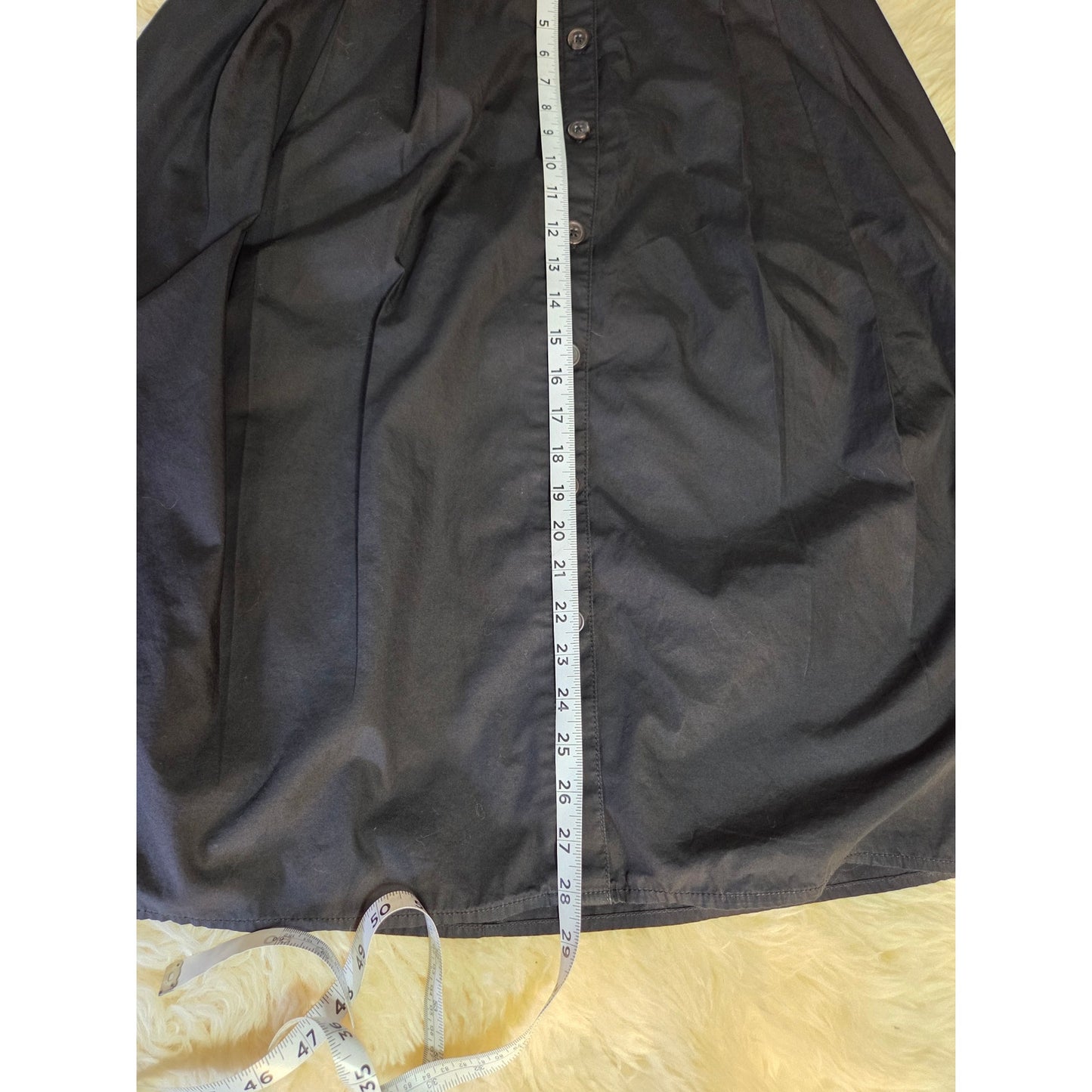 Banana Republic Black Cotton A Line Elastic Waist Skirt Button Pockets Large