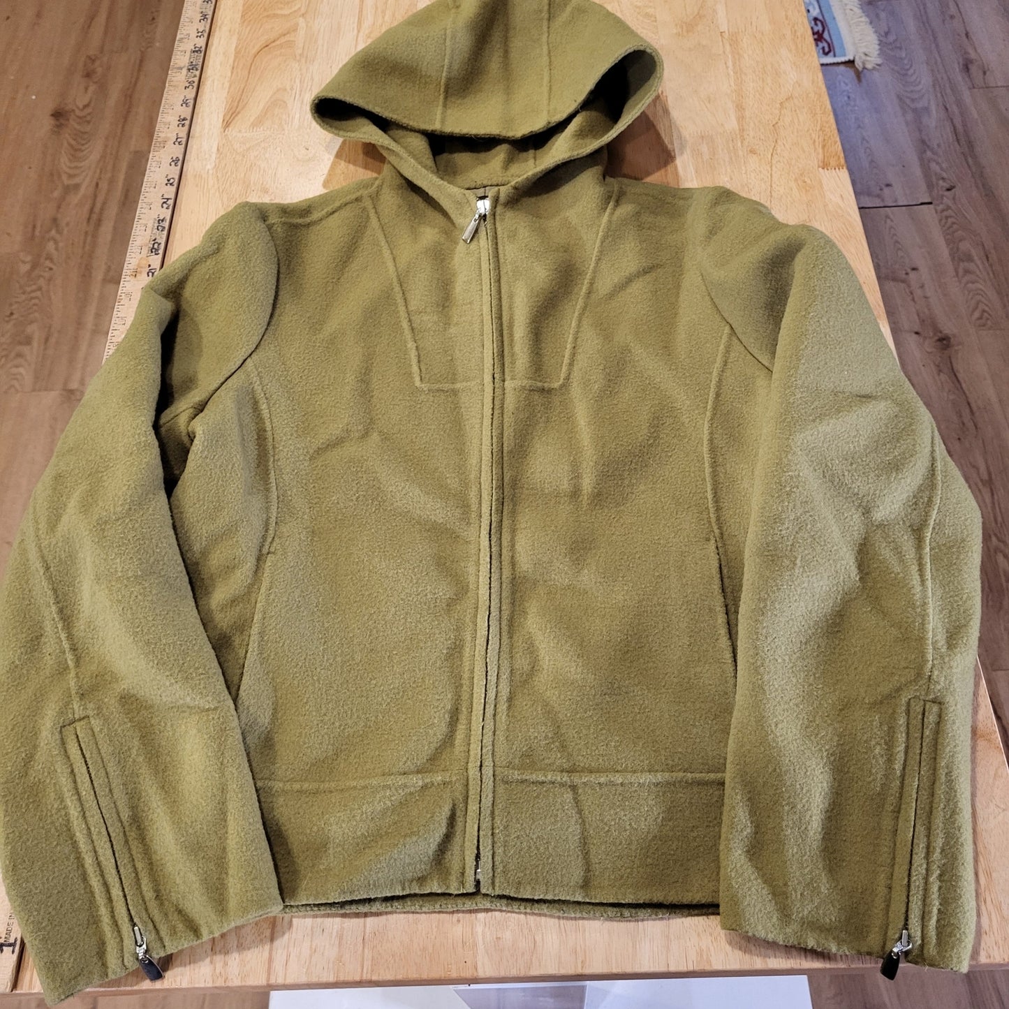 Alexandra Bartlett Green Wool Hooded Zip Size Medium Pockets 19" P2P