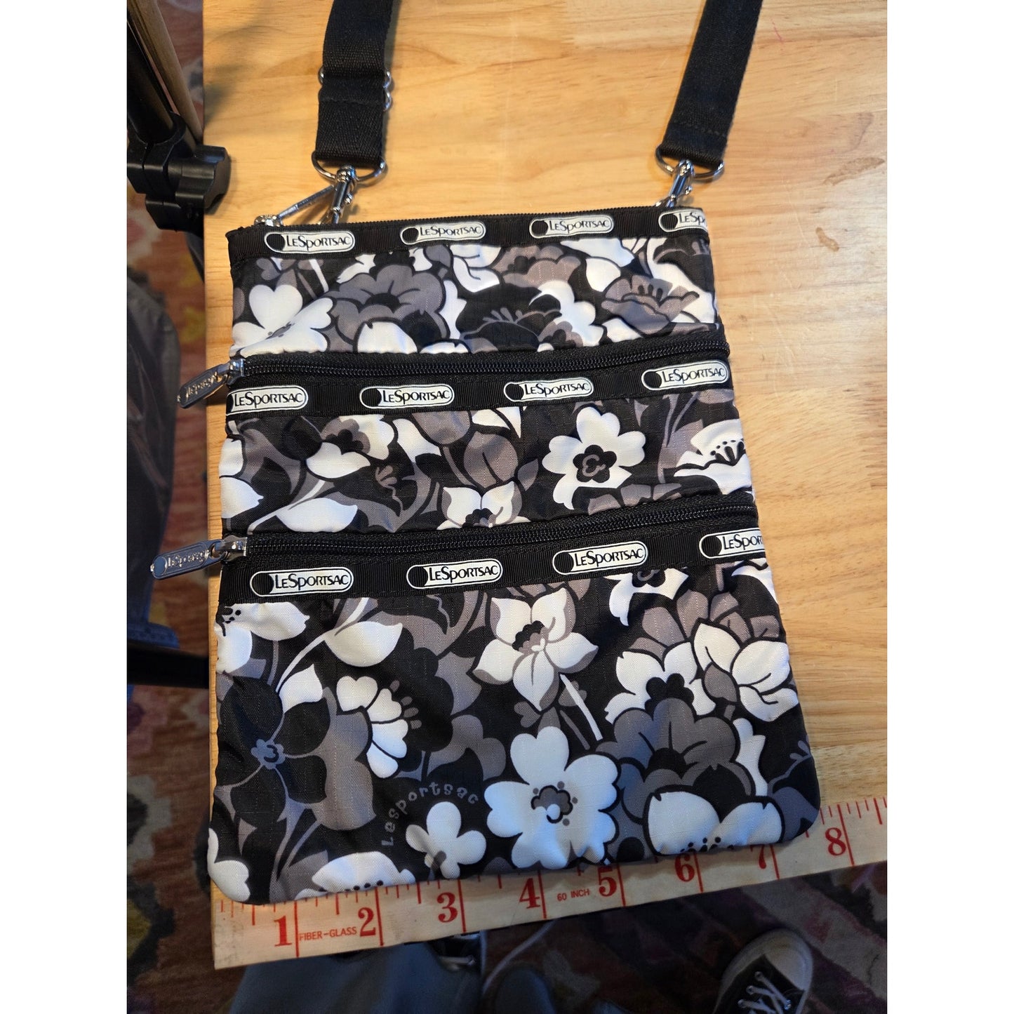 Lesportsac Never been used small black white floral shoulder strap 3 pocket