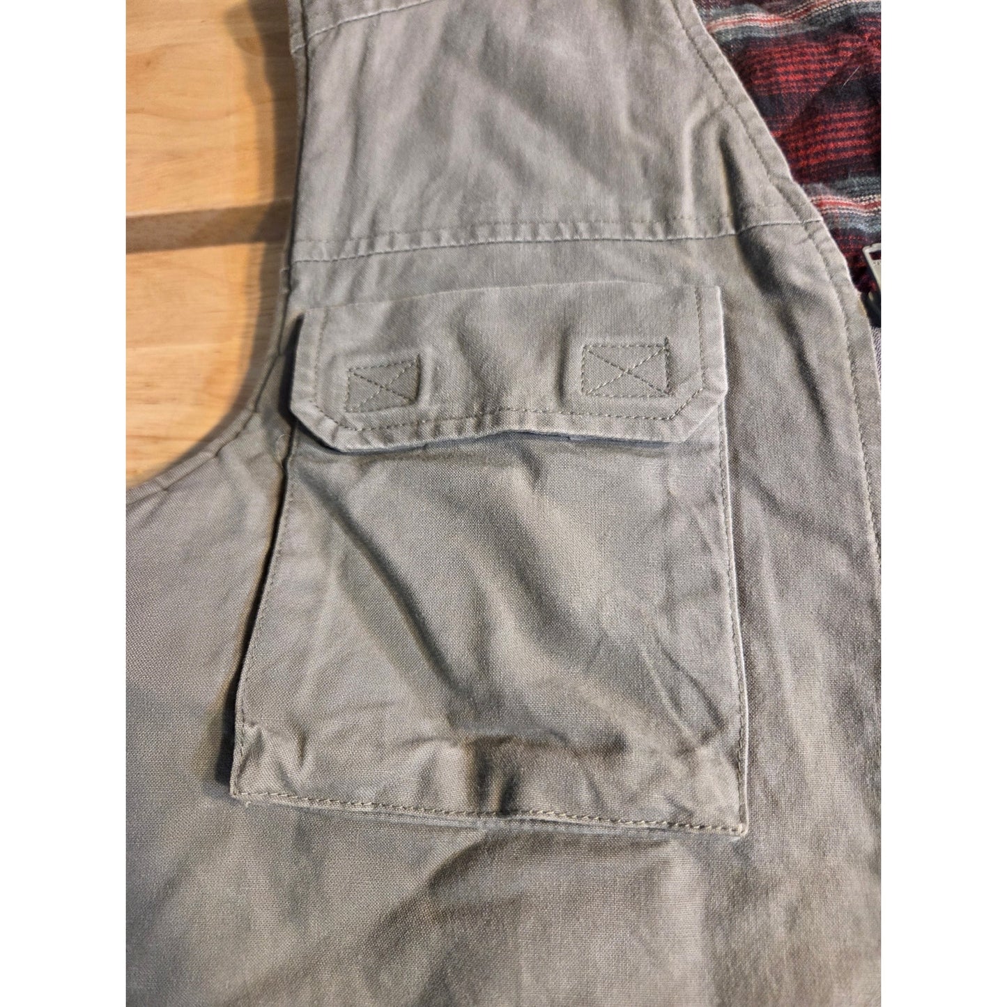 L. L. Bean Vintage Flannel Lined Army Green Hunting Vest 100% Cotton SZ Medium