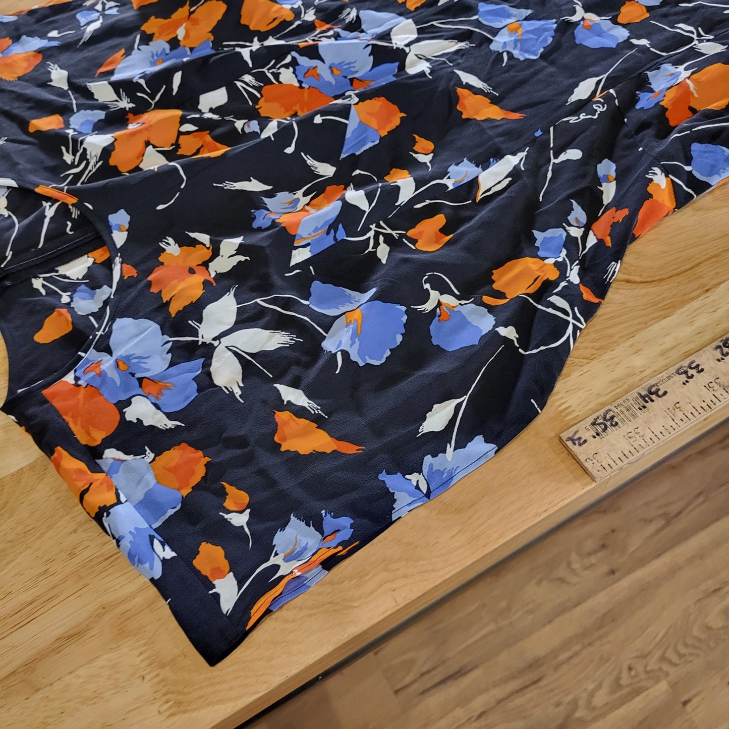 Joie Blue Orange Floral 100% Silk Sleeve Cap Sleeve Mermaid Hem Bias Cut 4