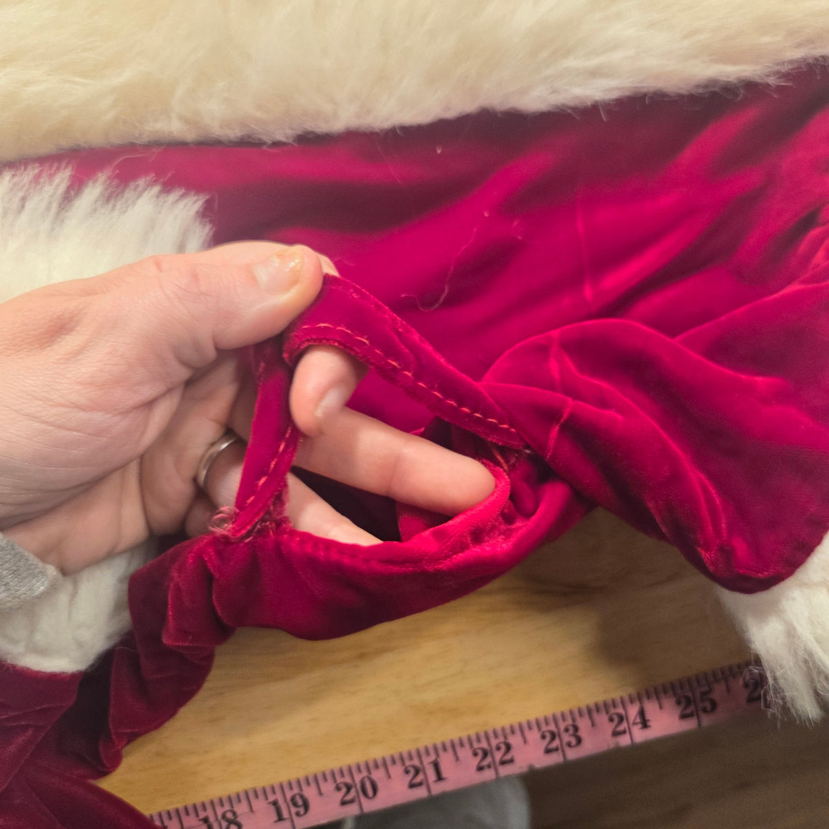 Vintage velvet Santa costume with hat zip front fur lined 42" elastic waist