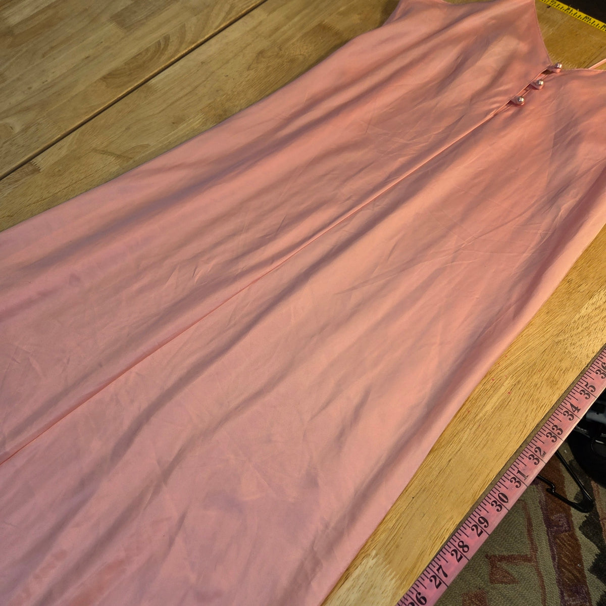Repose vintage pink Satin nightgown spaghetti strap Pearl button detail large
