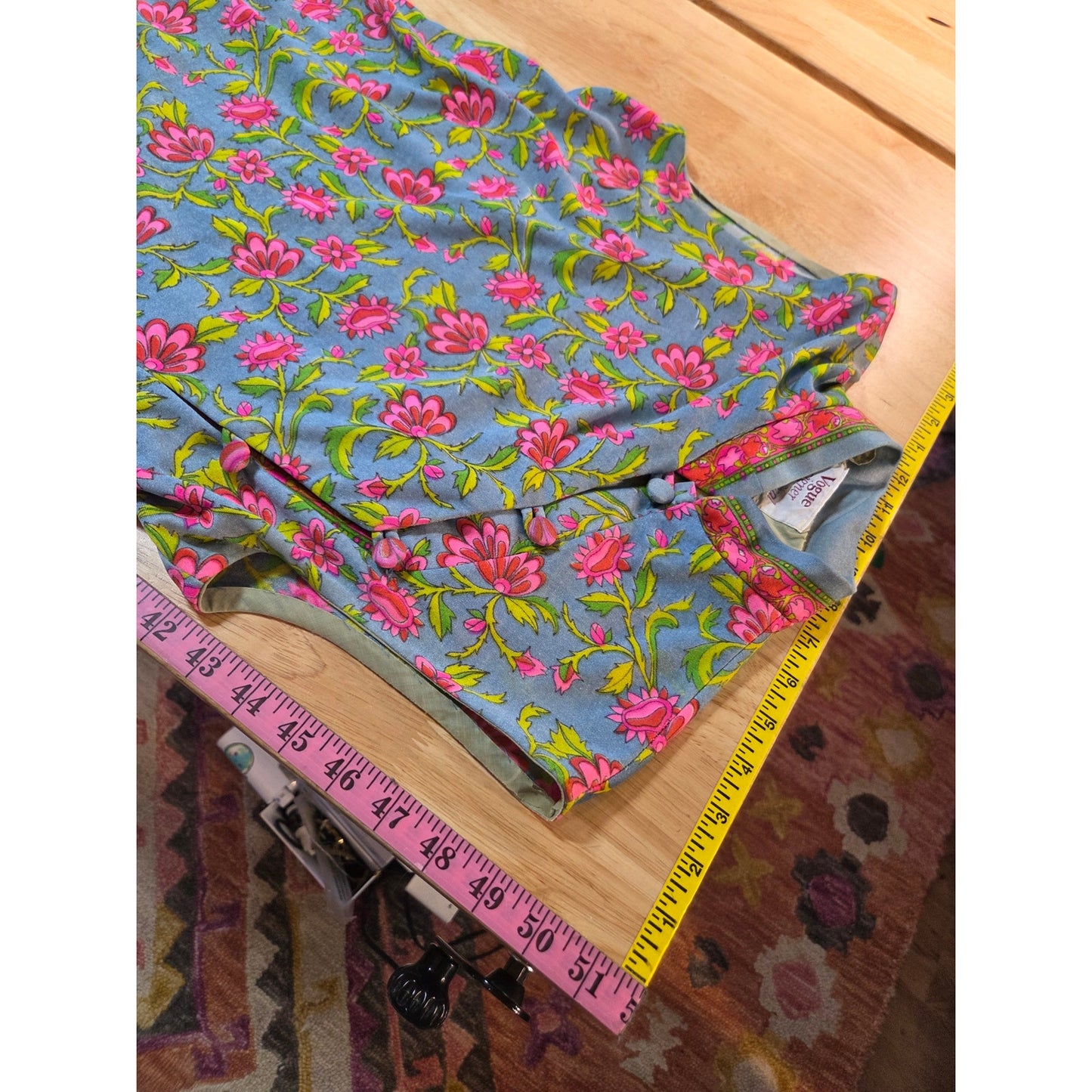 Vintage Chinese Style Hand Finished Neon Pink Blue Floral Sleeveless Maxi Dress
