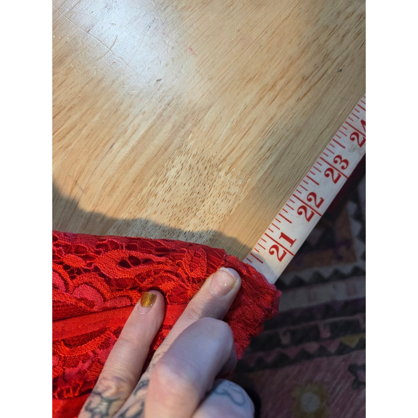 Mooerkeer red lace mini long sleeve dress high neck keyhole back size medium
