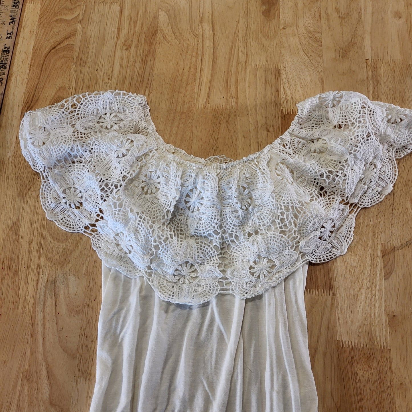 Taylor & Sage Cream Body SUit Crochet Bardot Top Soft XS 14" P2P